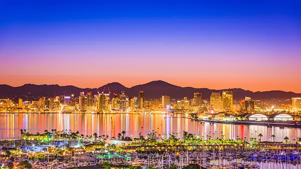City skyline reflecting on water